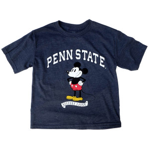youth navy heather short sleeve t-shirt with Mickey Mouse and Penn State Nittany Lions